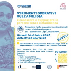 Formazione UNHCR, “Riconoscere e supportare le persone senza cittadinanza: strumenti operativi sull’apolidia” 16 ottobre 2025