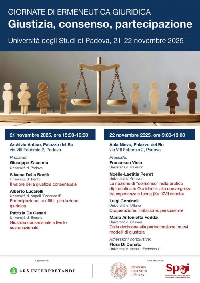 GIORNATE DI ERMENEUTICA GIURIDICA. Giustizia, consenso, partecipazione.        Padova 21-22 Novembre 2025