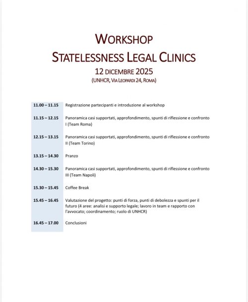 WORKSHOP FINALE Statelessness Legal Clinics. Roma 12 Dicembre 2025